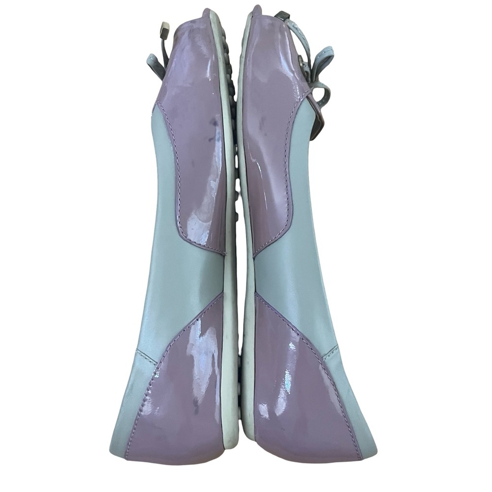 TOD’S Patent Leather Lavender & Gray Peep Toe Flats w/ Bow Sz 38 US 7/7.5 luxury - Picture 8 of 12